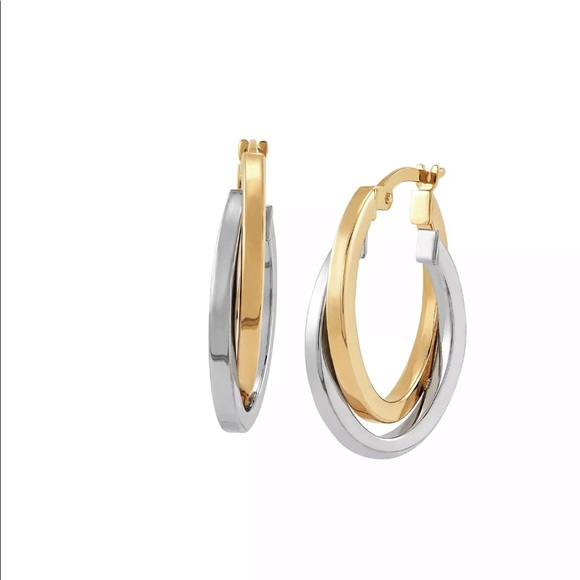 Overlapping Oval Hoop Earrings in 14K 2-Tone Gold Fine Jewelry New - Picture 4 of 10
